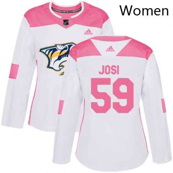 Womens Adidas Nashville Predators 59 Roman Josi Authentic WhitePink Fashion NHL Jersey